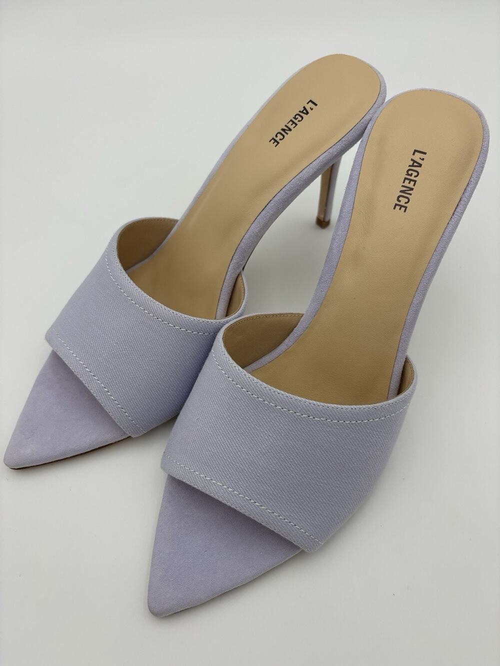 L'Agence Lolita II Slides Mules Heels Lilac Purple Size 9.5